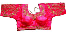 Round Neck Pink Color Golden Flower All Embroidery Woman Indian pad Blouse