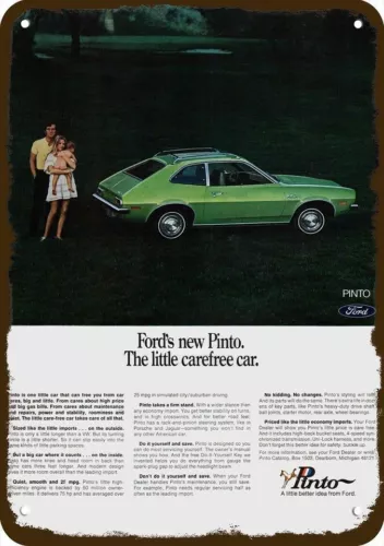 1970 FORD PINTO Car Vintage Look * DECORATIVE METAL SIGN *- FORD'S NEW CAREFREE 