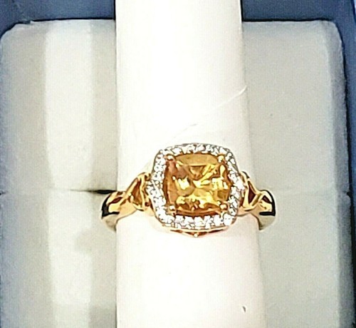 Brazilian Citrine Halo ring w/lab created White Sapphire accents in 14K YG/925 - Picture 4 of 6