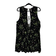 Free People M Lovely Day Printed Tunic Black Floral Sleeveless Top Mini Dress 