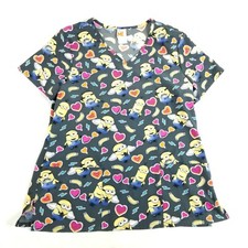Despicable Me Minions Hearts Pockets Performance Stretch Womens Scrub Top Size M
