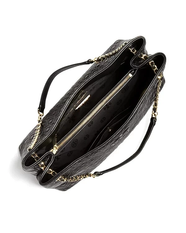 Borsa a mano TORY BURCH oro nero trapuntata in pelle Marion catena catena borsa portatile