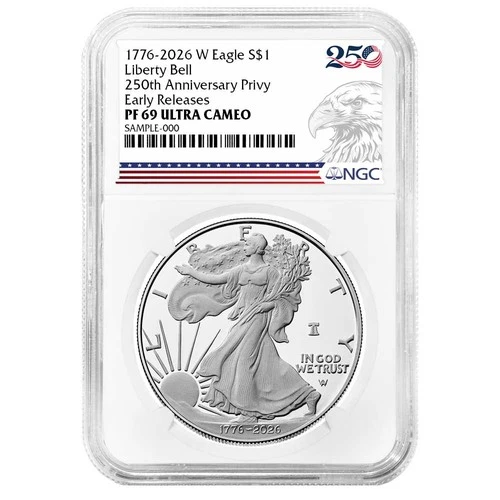 2026-W $1 1-oz Proof American Silver Eagle NGC PF69UC ER 250th Eagle Label