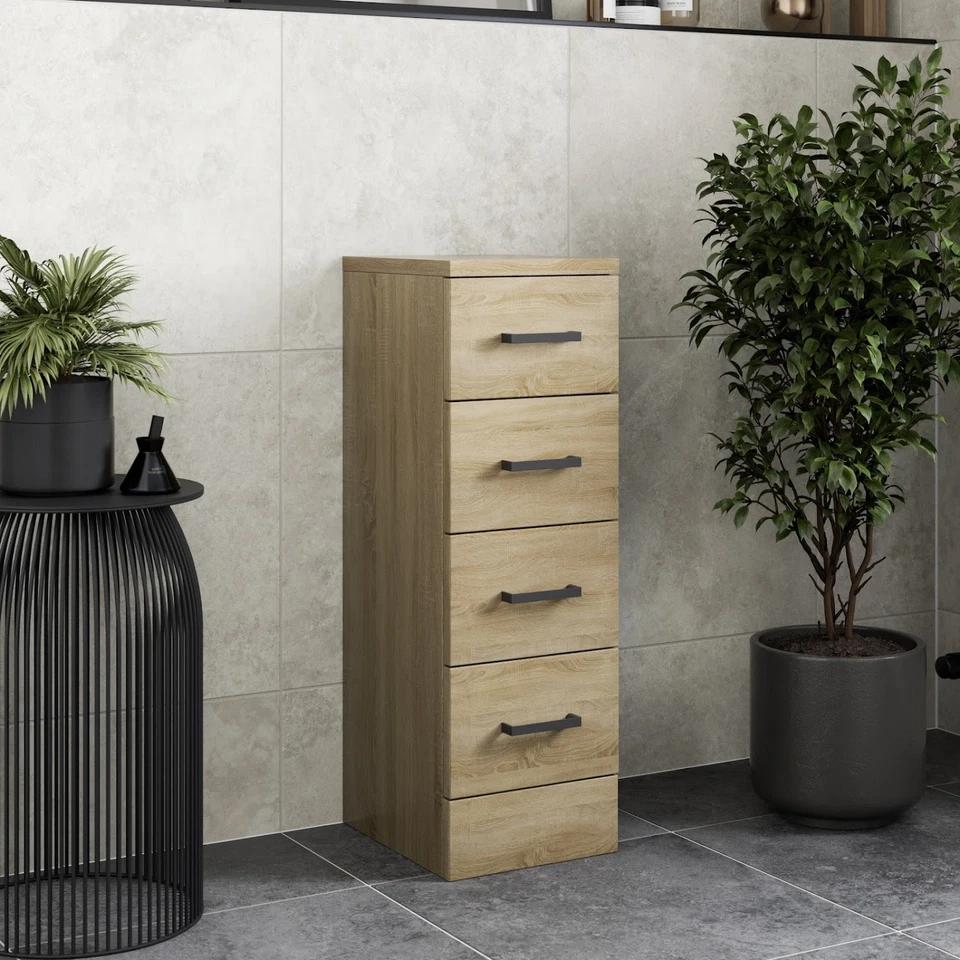 Bathroom 4 Drawer Storage Unit Cabinet 250mm Modern Furniture Oak Effect - Image 2 of 4