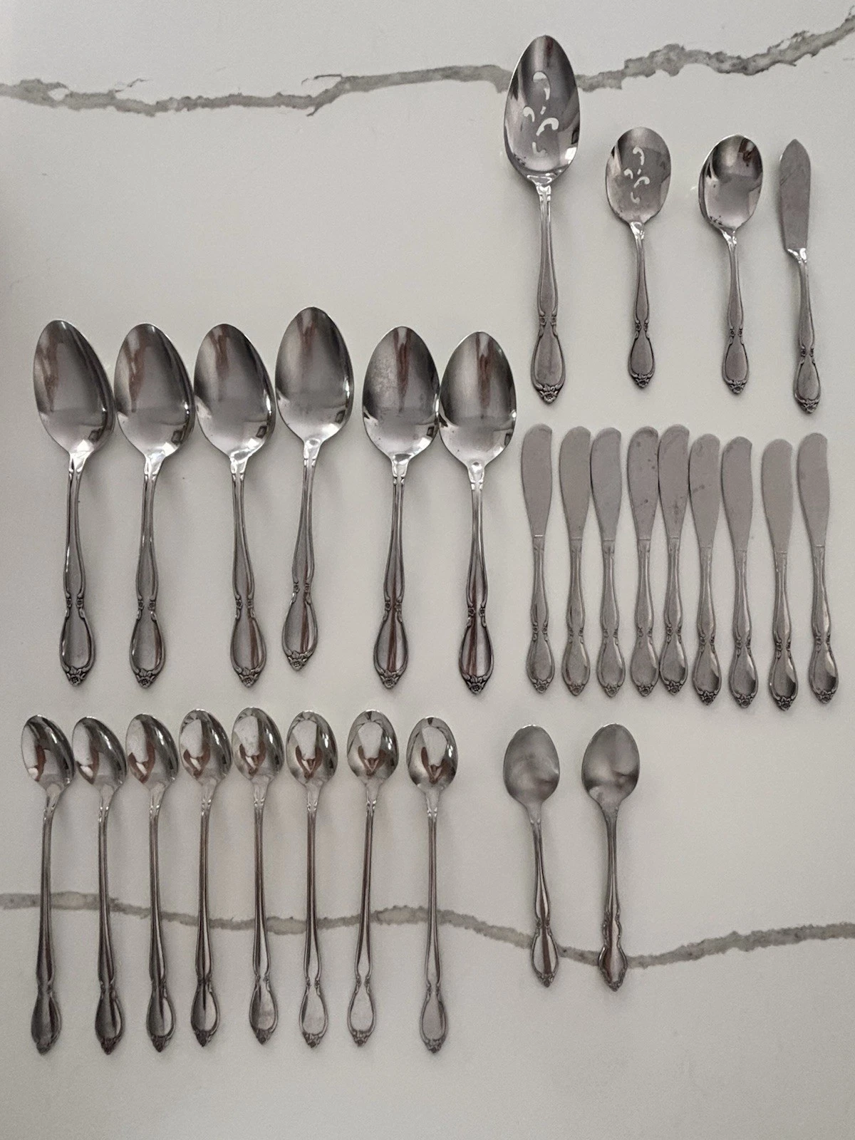 Vintage Oneida Community Stainless Flatware Lot 29 Pc Floral Serving Pieces
