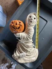 Vtg Ceramic Light Up Running Ghost with Jack O Lantern Pumpkin 12" RARE
