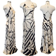 2001 Victoria  s Secret Silk Ivory Black Bold Floral Vintage Maxi Gown Slip Dress