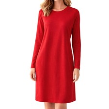 Sampeel Womens Long Sleeve Size M  Mini Shift Dress Red Crew Neck Solid