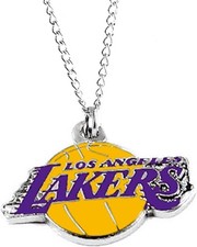 NEW LOS ANGELES LAKERS NBA NECKLACE PENDANT 18" NBA BASKETBALL LEBRON SILVER