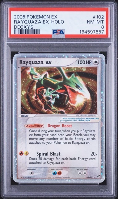 PSA 8 Rayquaza ex DEOXYS- NEW CERT/FART SWIRL