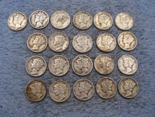21 SILVER MERCURY DIMES WITH DATES lot 802
