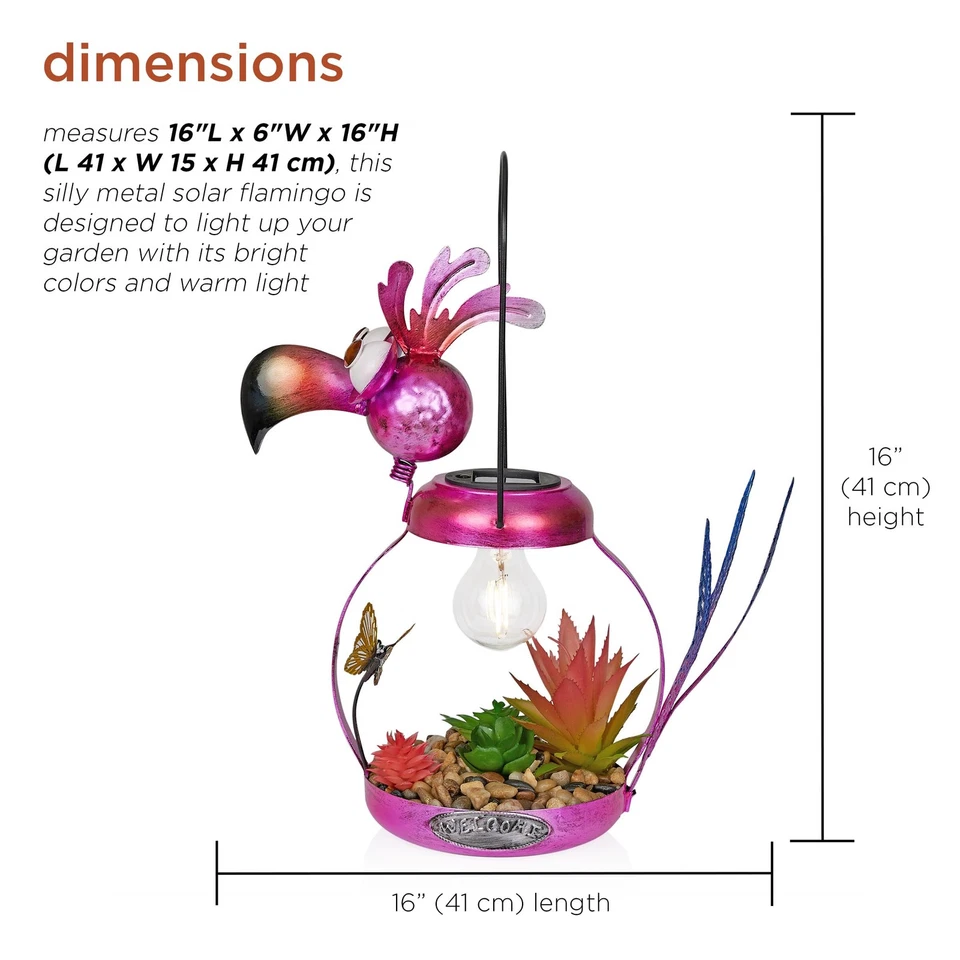 Solar Pink Flamingo Garden Light 16 Inch Whimsical Outdoor Decor with LED - Image 3 of 4