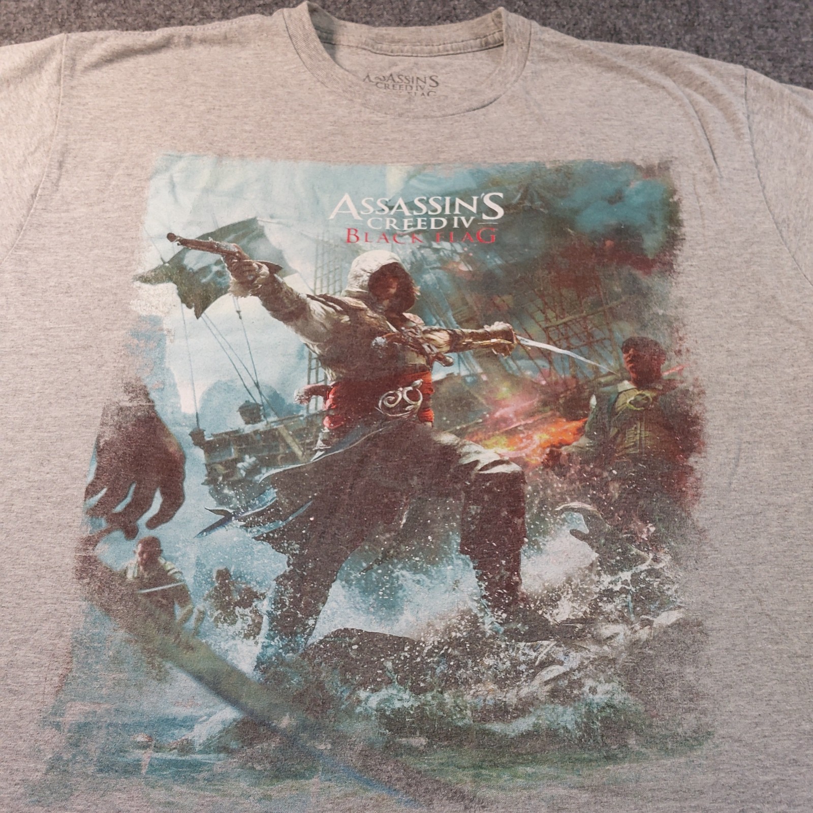 Assassins Creed Black Flag Video Game Promo Shirt Size XL Gray Pirates YO HO HO