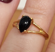 18K HGE Genuine Onyx Gold Cocktail Statement Ring, Size 6.25