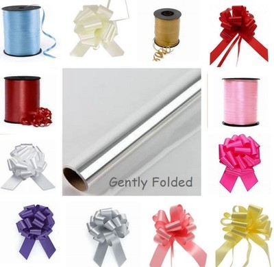 KLAR CELLOPHAN Geschenkpapier + SCHLEIFE 80 CM BREIT Blumen Verpackung VATERTAG Korb