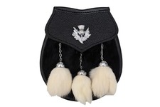 KSUC Scottish Kilt Semi Dress Real Leather/Fur Sporran with Three Tassels T...