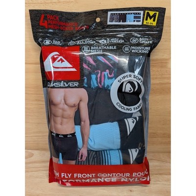 Quiksilver Mens 4 Pack Performance Mesh Boxer Briefs Medium 32-34 Black Blue New