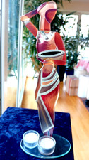 XL Große Glas Skulptur - Afrikanische Frau mit Teelichter - Höhe 36 cm