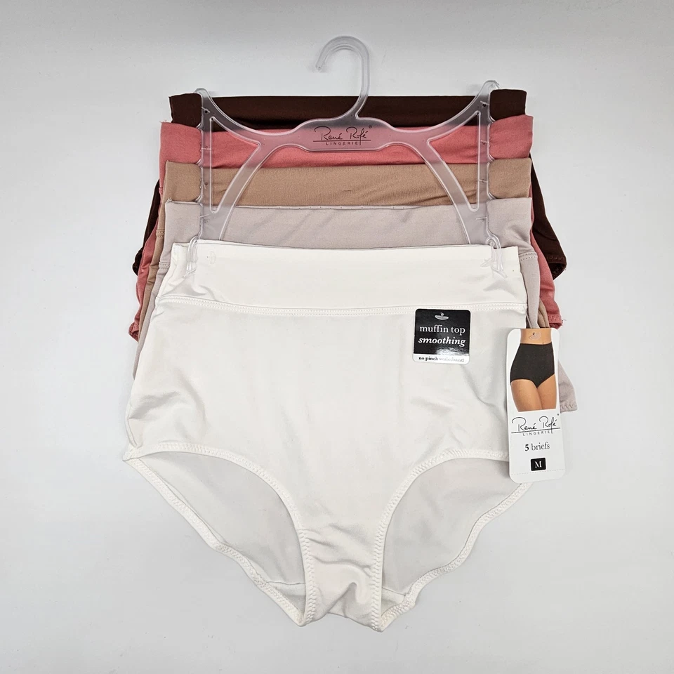 RENE ROFE 5Pk Women M Plus 1X No Muffin Top Micro Brief Panties Brown Pink Beige - Image 2 of 4