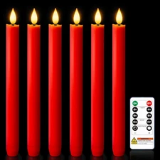 6 Pcs Real Wax LED Red Flameless Taper Candles with Remote Timer, 9.6 Inches Fak
