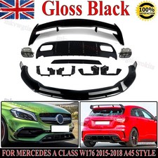 BLACK FRONT SPOILER REAR DIFFUSER SPOILER FOR 15-18 MERCEDES W176 AMG BODY KITS