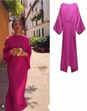 Sz XS S ZARA SATIN DRESS WITH BACK NECKLINE DETAIL MAGENTA SS24 REF 7969/036 New