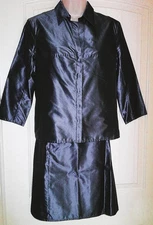 MAX STUDIO Leon Max 3-Pc Navy Silk Taffeta Skirt Suit: Jacket/Top/Skirt, 6, EUC