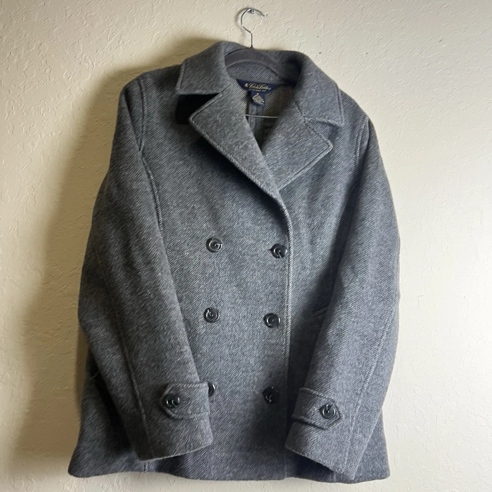 Abrigo Brooks Brothers Mujer 12 Gris Lana Alpaca Doble Pecho Guisante Dinero Antiguo Foto 3 de 4