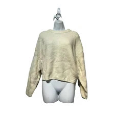 elodie creme beige cropped ribbed cable sweater Size L