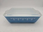 Vintage PYREX Blue Snowflake Garland 503 Refrigerator Dish 1 1/2 Qt  Glass Lid