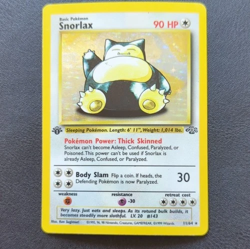 Pokémon Snorlax Holo Rare 90 HP Basic Jungle 1st Edition 11/64 Card