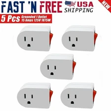 5 Pcs 3 Prong Grounded AC Power Wall Tap 1 Outlet w/ ON / OFF Switch Button