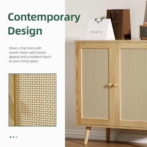 Set of 2 Rattan Sideboard Buffet Cabinets, Stylish Accent Cabinets with - Picture 4 of 8