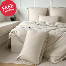 Beige Duvet Cover Queen Size with Boho Tassel - Queen Duvet Cover 3 Pieces Set U