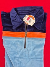 Velour Shirt Rare Vintage from Mervin's, XL Dark Blue, Light Blue, Orange Accent