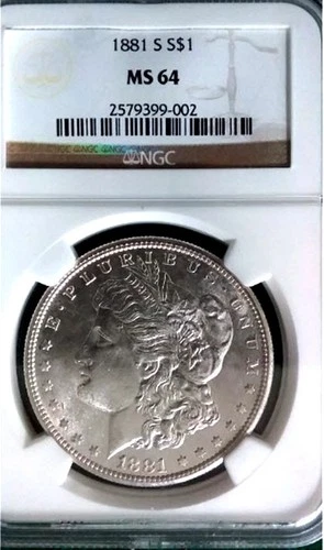 1881-S NGC MS 64 MORGAN SILVER DOLLAR CHOICE GEM BU BRILLIANT UNC RARE COIN 002