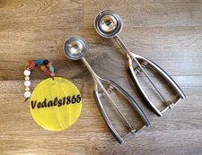 Stainless Steel 2 Dough Scoop Melon Baller 1-5/8" & 2" Spring-Loaded Rubber Grip