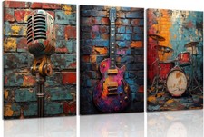 3Pcs Graffiti Musical Instruments Canvas Wall Art Cool Music Theme Posters Pr...