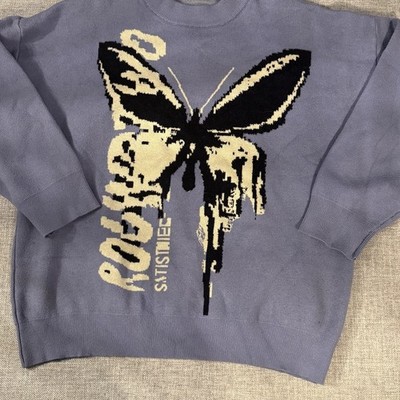 Round Two Oversized Knit Butterfly Graphic Sweater Purple Y2K Streetwear