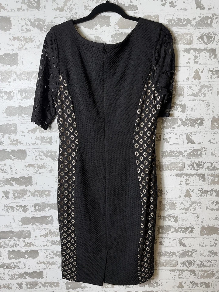 Vestido Signature by Sangria para mujer 14 negro panel de encaje funda manga corta forrado Foto 2 de 4