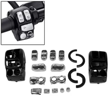 Black + Chrome Handlebar Control Switch Housing Cap Button For Harley Road King