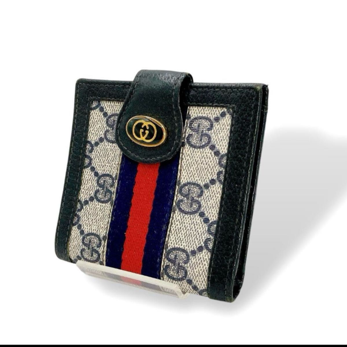 GUCCI Old Gucci Bifold Wallet GG Supreme Sherry Line Vintage Rare W Hook