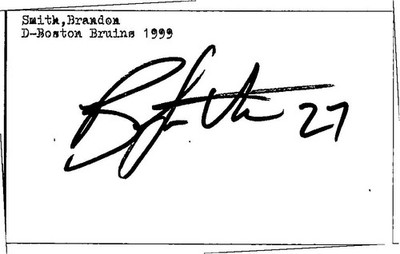 1990's -Brandon Smith- Signed/Autograph/Auto Index Card Boston Bruins NHL