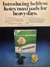 1975 Kotex Maxi Pads Print Ad - Sanitary Napkins Heavy Days Rose No Belts Pins