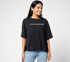 Fashion Women's Top Sz 2XS (XXS) Boheme Sueded Cotton Graphic Tee Black A693603