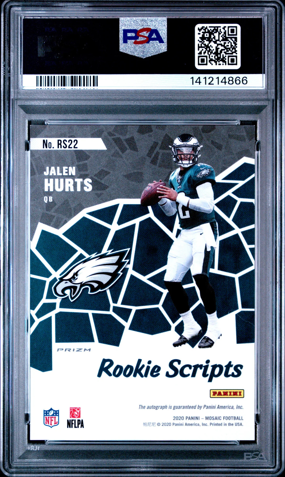 2020 Panini Mosaic Rookie Scripts Jalen Hurts #RS22 PSA 9 view 2