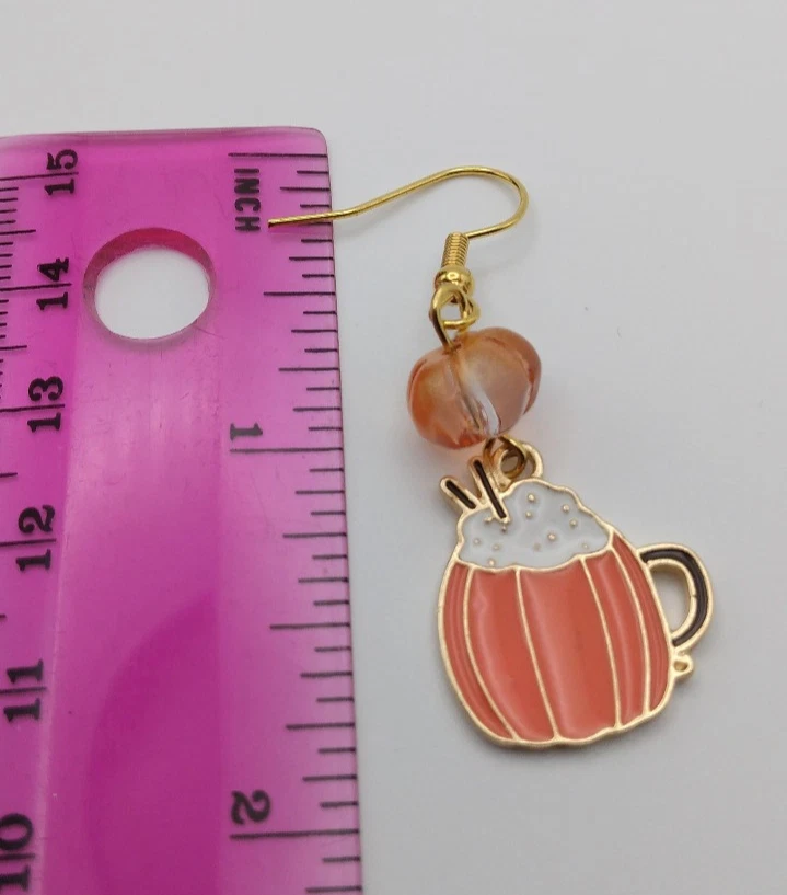 Pendientes Esmaltados Calabaza Latte y Cuentas de Vidrio Naranja Pendientes Otoño EE. UU. Foto 2 de 4