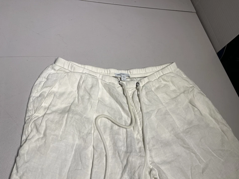 Shorts femininos James Perse 2 bolsos amarelos de linho fino Los Angeles costura interna 9” - Imagem 2 de 4