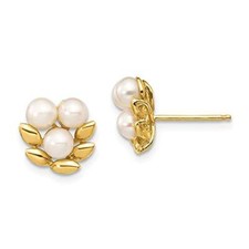 14k 3-4mm White Button Freshwater Cultured Pearl Post Earrings