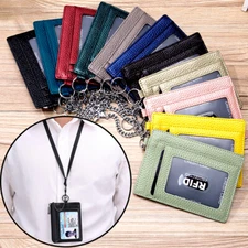 Men Womens Slim Minimalist Front Pocket RFID Blocking Leather Wallets with Chain